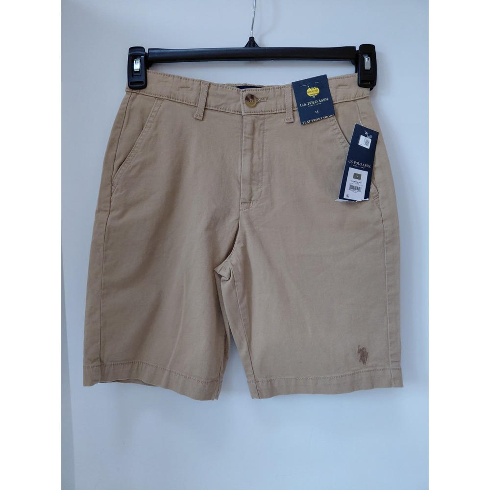 NWT U.S. POLO Assn. Flat Front Khaki Honey Twill Uniform Cotton Shorts Girls 14